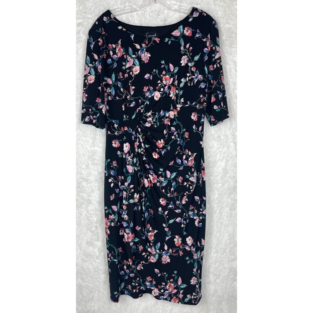 NWOT Connected Apparel Size 14 Half Sleeve Black Floral Dress Knee/Below Knee - Picture 2 of 10